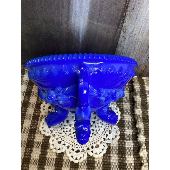 Westmoreland Glass Argonaut Shell Nautilus Covered Candy Dish Blue Slag White - Picture 10 of 16